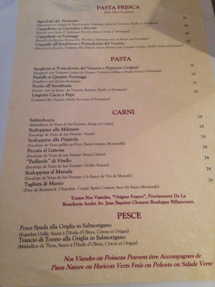 menu a tavola