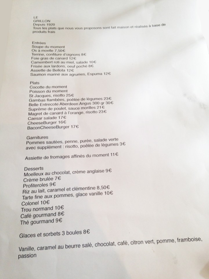 menu le grillon - restos de boulogne